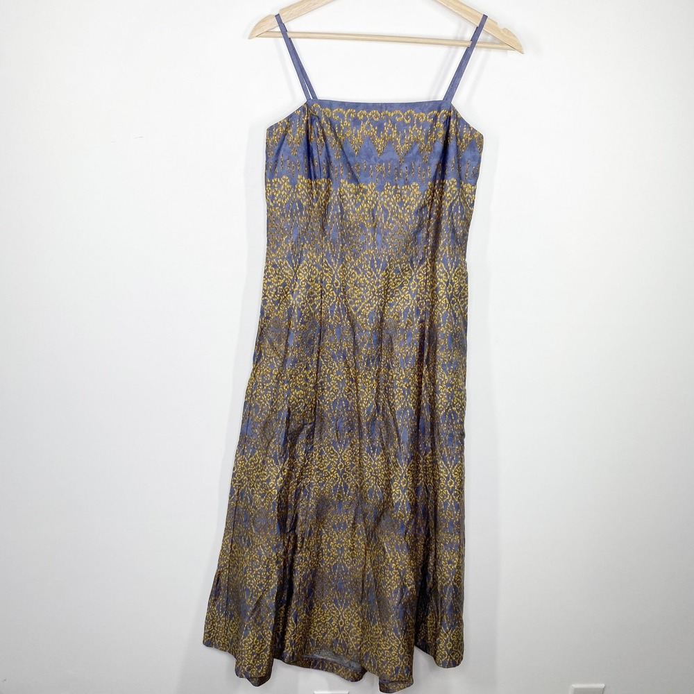 Peruvian Connection Womens 6 Pima Cotton Midi Dress Blue Gold Boho Sleeveless - Picture 10 of 10
